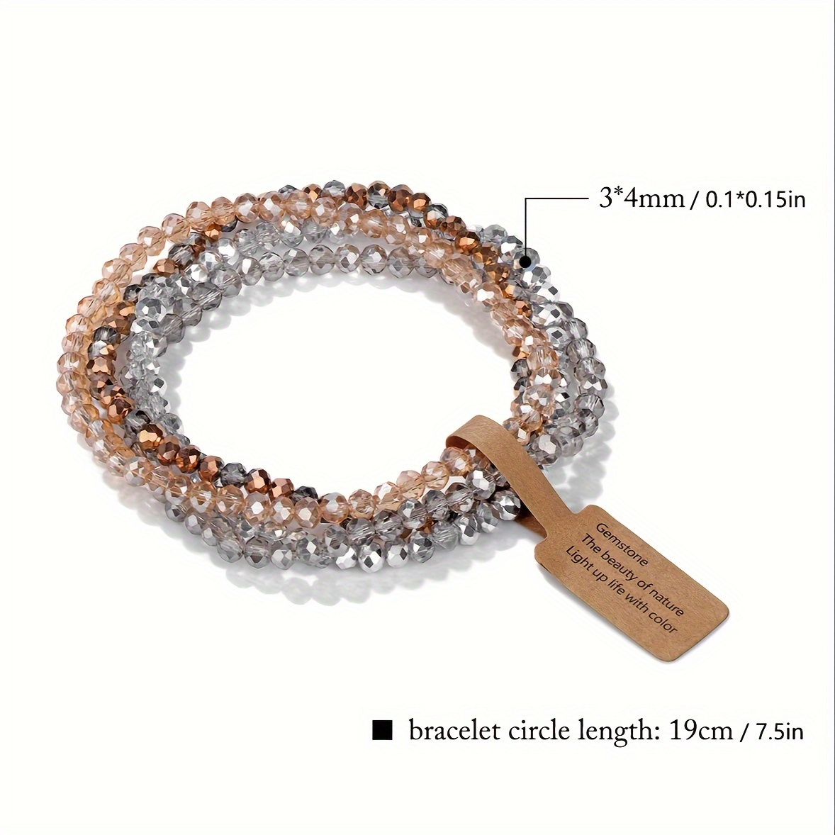 4pcs Boho Style Glass Bead Elastic Bracelets Colorful Jewelry